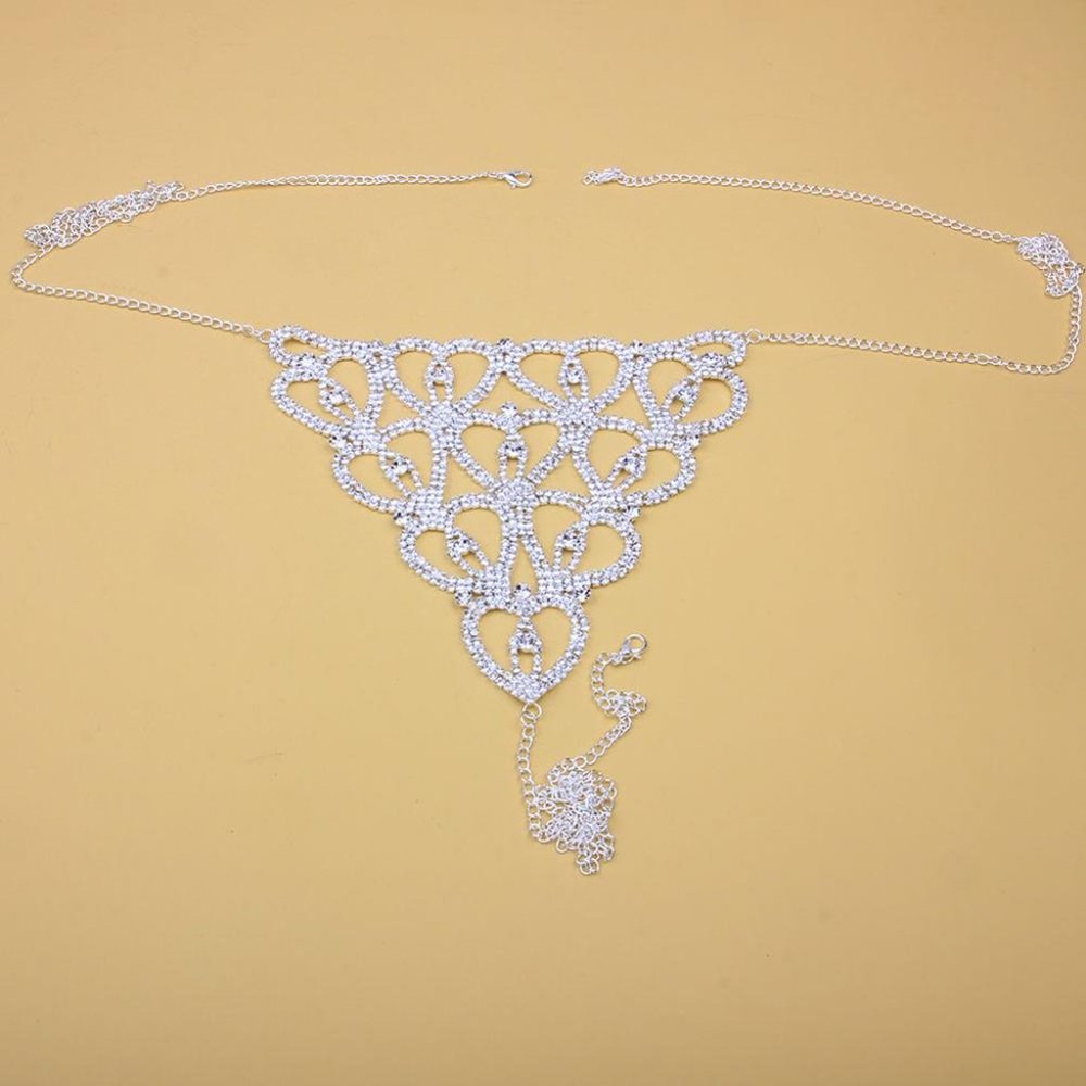 Chain Body Lingerie Set Heart Bling Crystal Bra Thong Jewelry Bikini Underwear - Picture 6 of 7